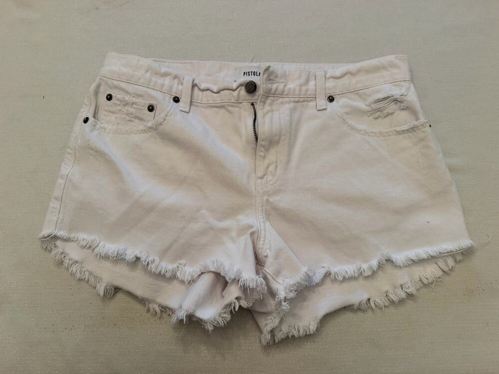 Pistola White Denim Cutoff Shorts Raw Hem Womens Size 29